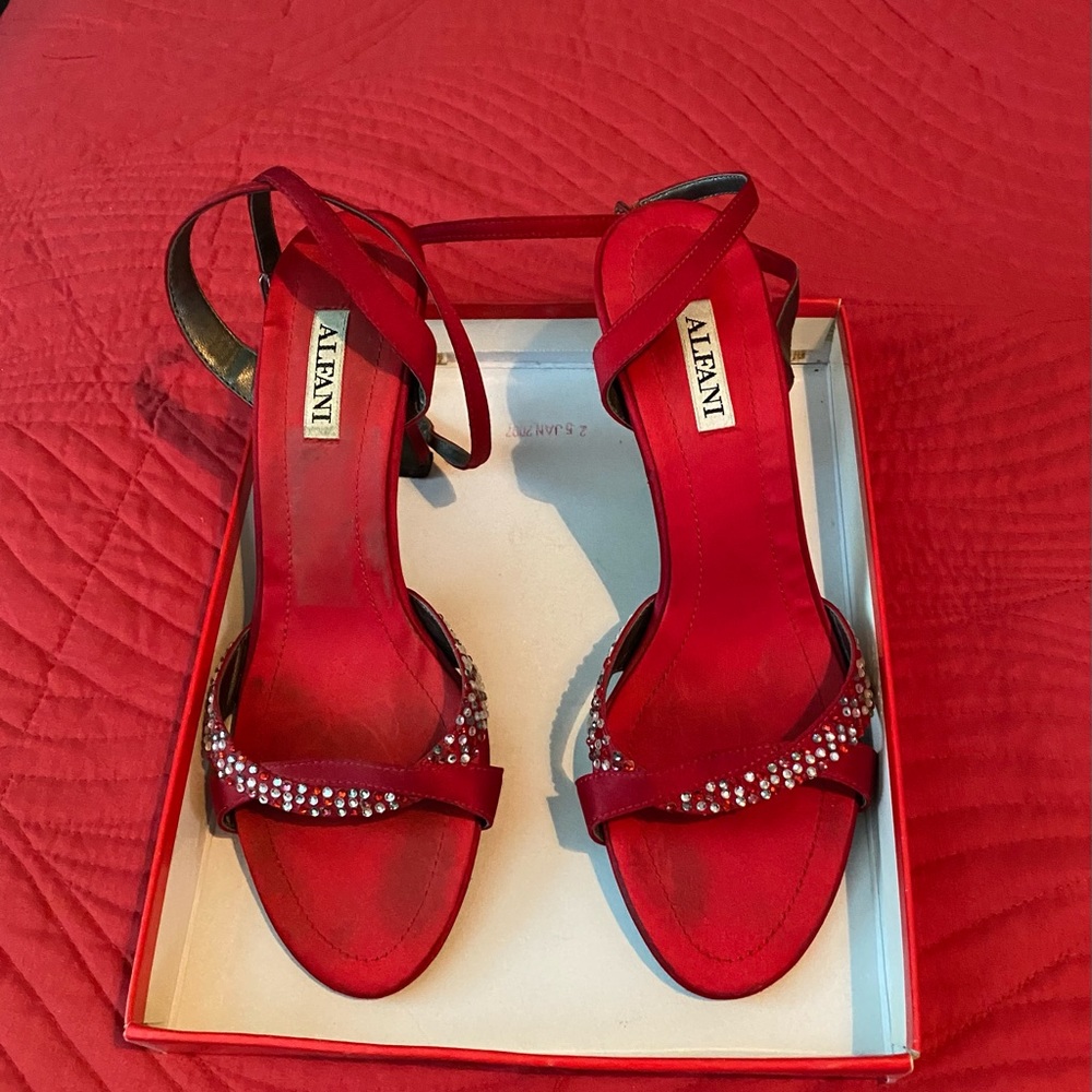 Red Satin Rhinestones Shoes